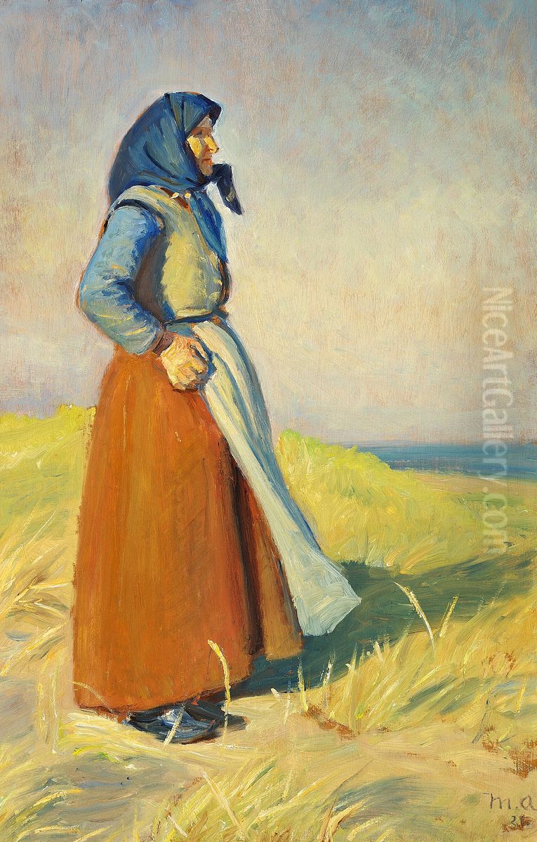 Skagenskone i klitterne. Oil Painting by Michael Peter Ancher