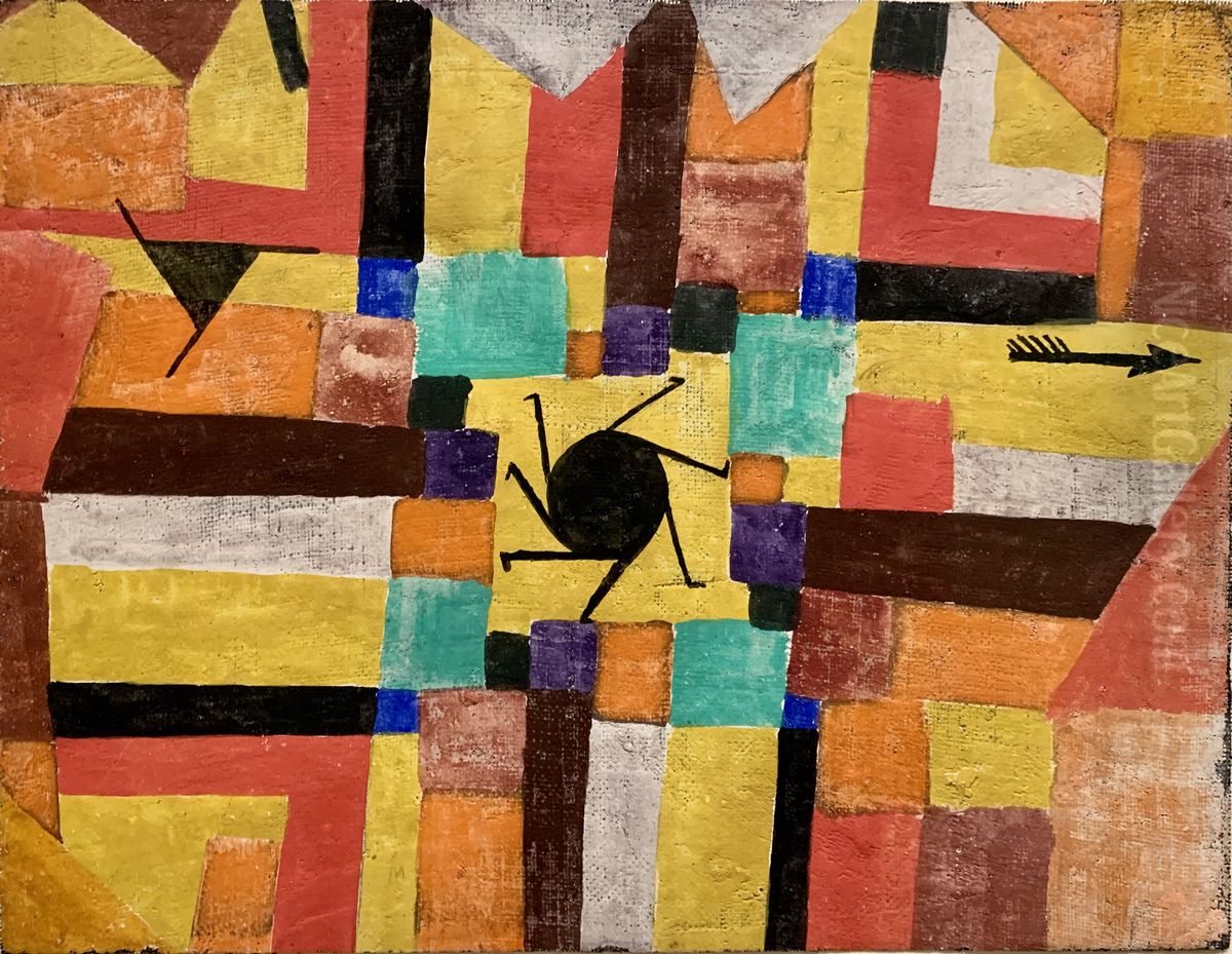 Mit der rotierenden Schwarzen Sonne und dem Pfeile Oil Painting by Paul Klee