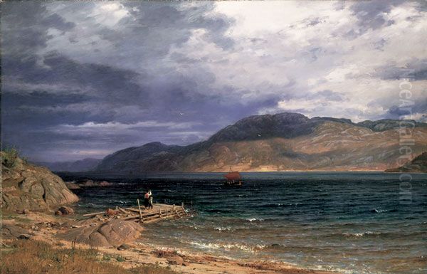 AEnes ved Hardangerfjord Oil Painting by Amaldus Nielsen