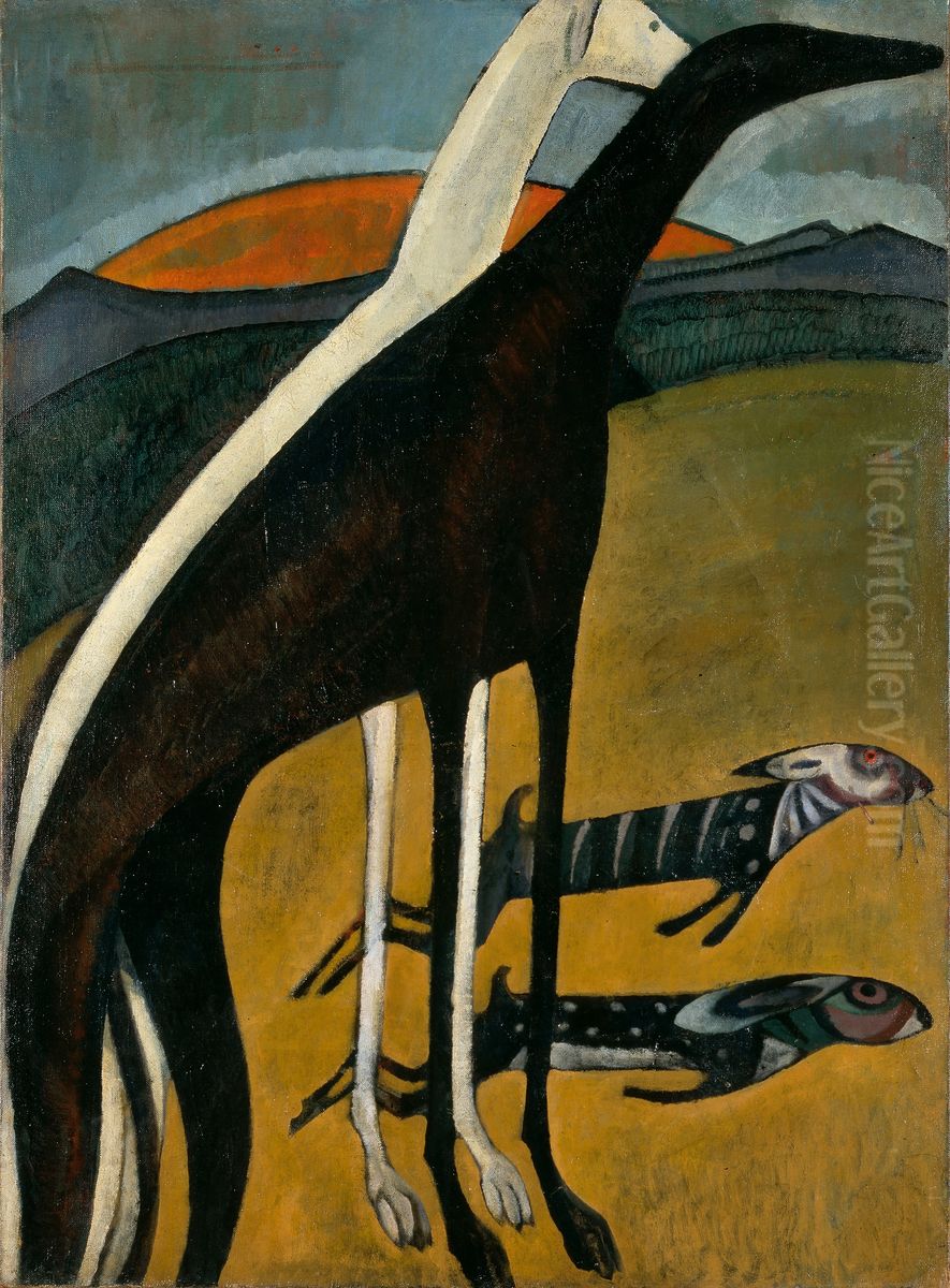 Greyhounds Oil Painting by Amadeo De Souza Cardoso