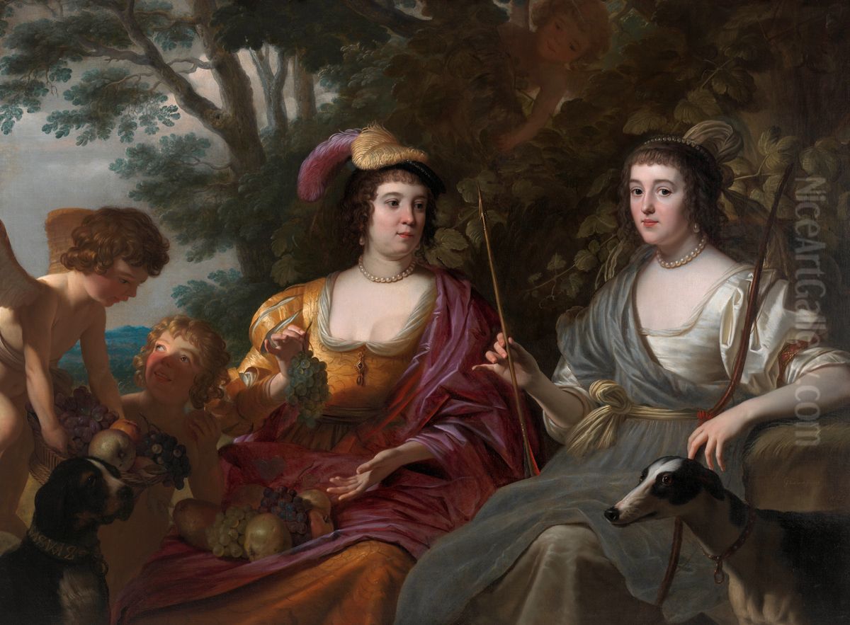 Double Portrait of Amalia van Solms and Charlotte de La Tremoille Oil Painting by Gerard van Honthorst