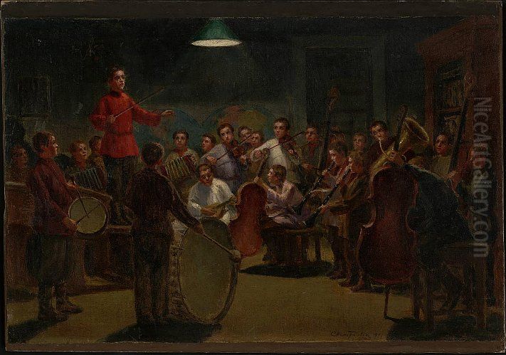 Amateur Music Activity Oil Painting by Sergey Miloradovich
