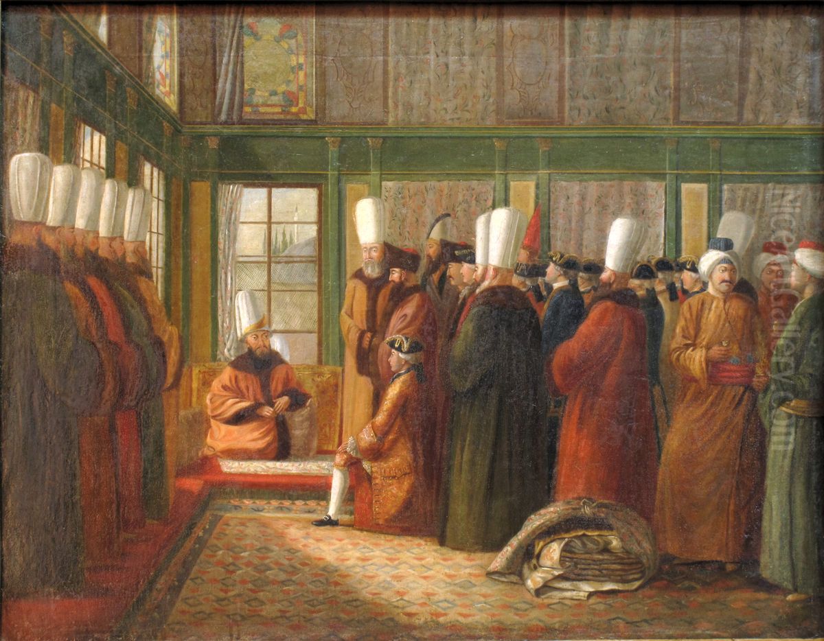 Reception of a French ambassador by the Great Vizir in Constantinople. Oil Painting by Antoine de Favray