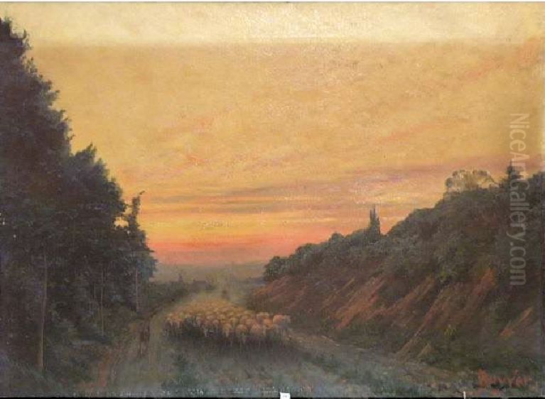 The return of the flock at dusk Oil Painting by Alberic Duyver