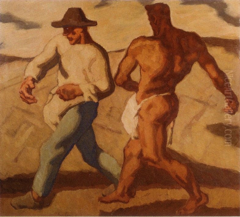 Samann und Teufel. Zweite Fassung 1921 Oil Painting by Albin Egger-Lienz