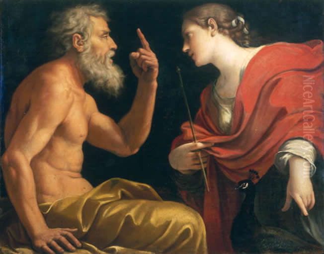 Aeolus   and  Juno Oil Painting by Lucio Massari