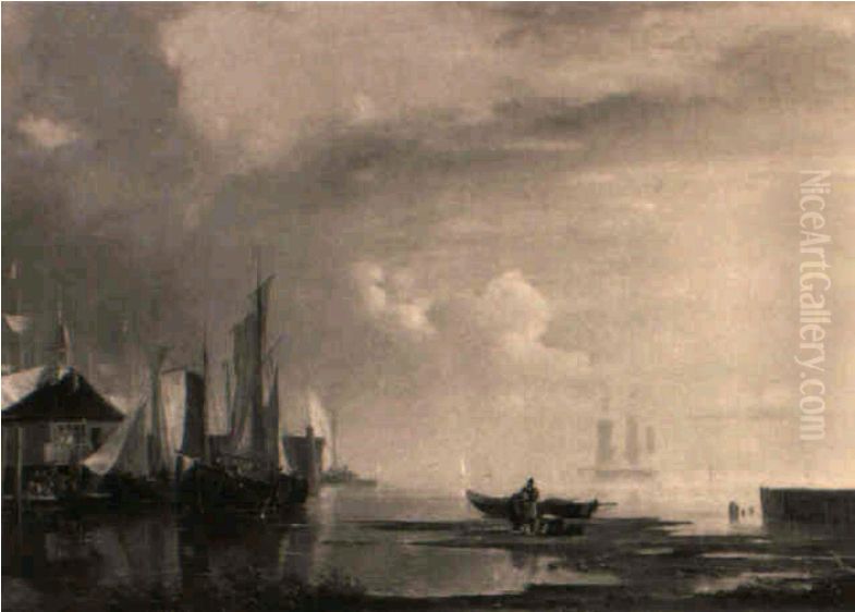 Segelschiffe im Hafen Oil Painting by Adolph Friedrich Vollmer
