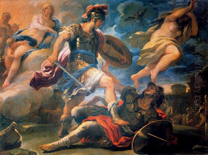 Aeneas   and  Turnus Oil Painting by Luca Giordano