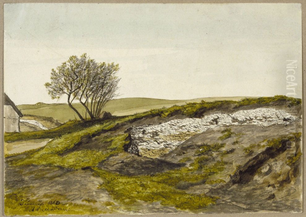 Affaldsdynge, Fannerup, Ginnerup sogn. Oil Painting by Andreas Peter Madsen