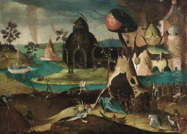 Landschap met gedrochten en fantastische gebouwen Oil Painting by Pieter Brueghel the Elder