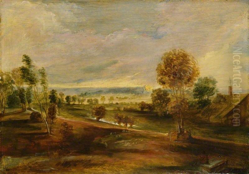 Landscape at sunset Oil Painting by (studio of) Rubens, Peter Paul