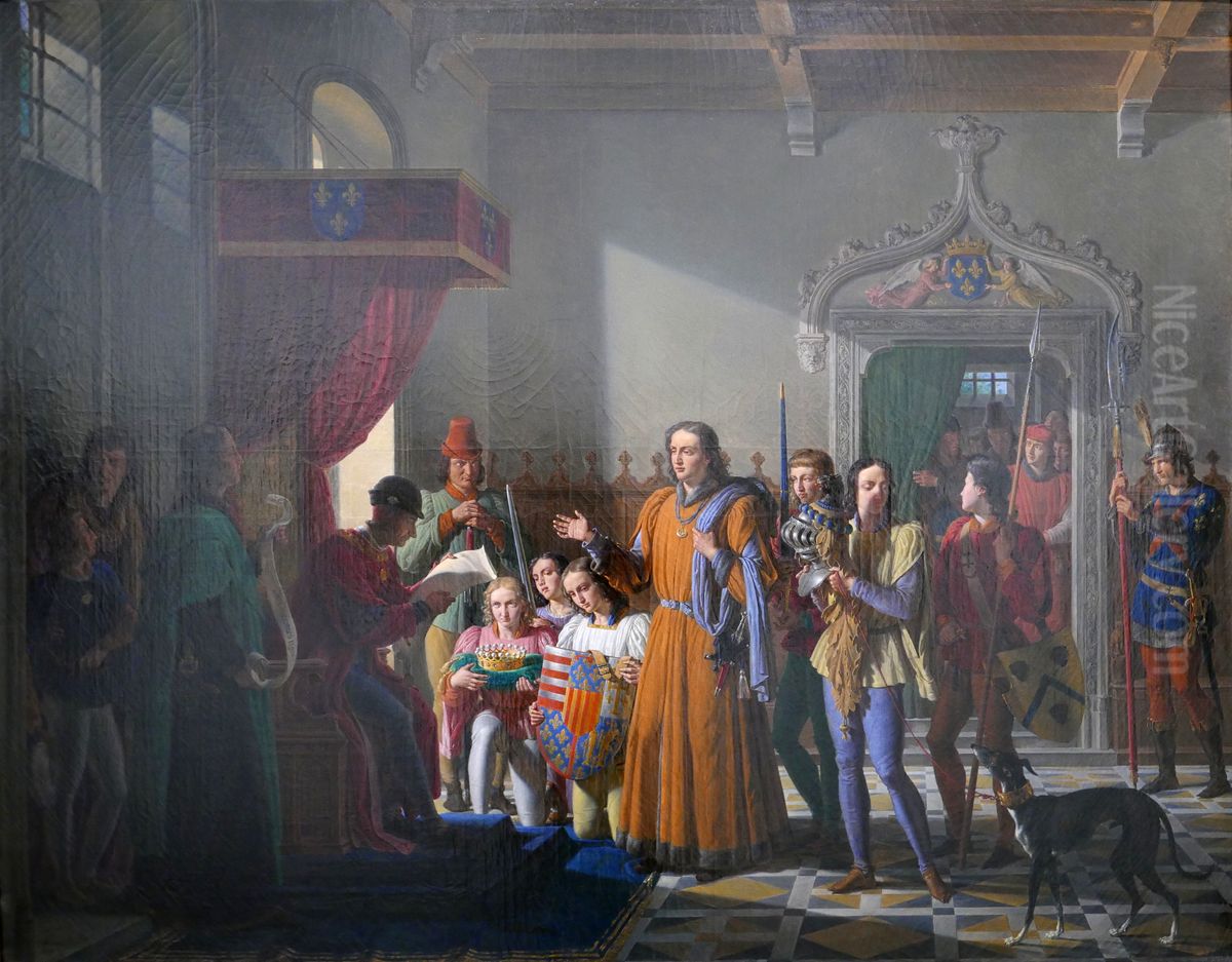 Louis XI receiving the act of donation of Provence to France from the hands of Palamede de Forbin Oil Painting by Pierre Revoil