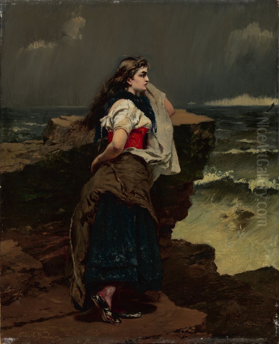 Fisher girl by the sea Oil Painting by Frank Buchser