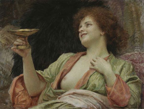 The Toast Oil Painting by Vlaho Bukovac