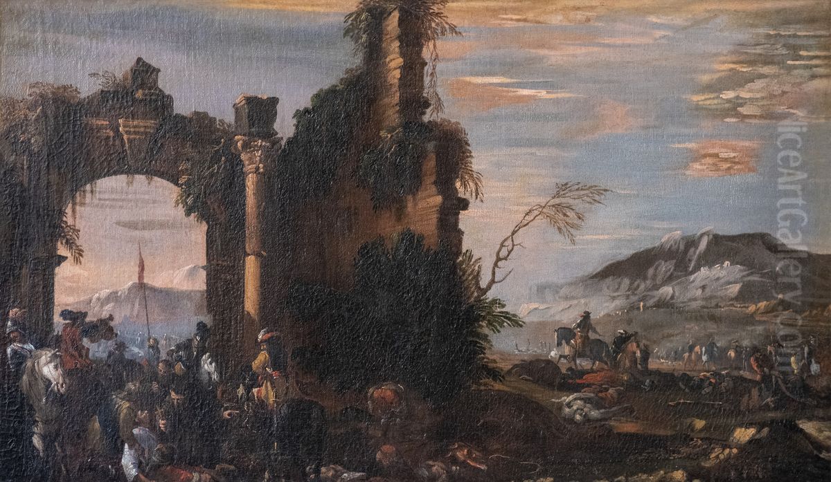 Caprice with an arch Oil Painting by Luca Carlevarijs