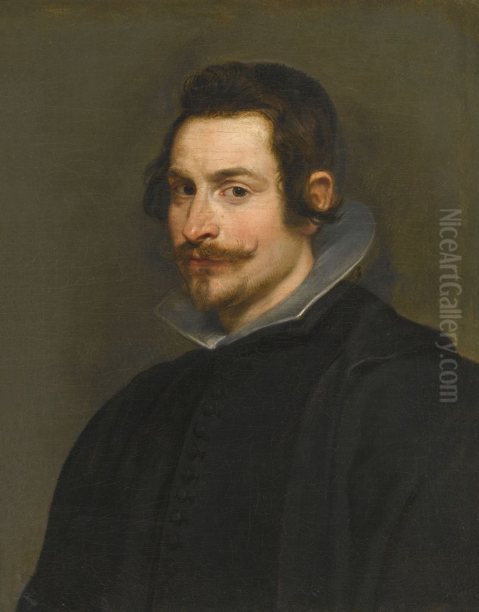 Portrait of a Gentleman, half-length, wearing black Oil Painting by (studio of) Rubens, Peter Paul