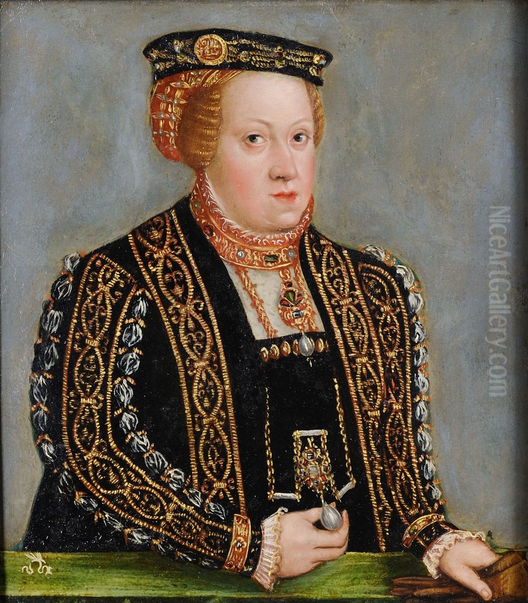 Portret Katarzyny Austriackiej Habsburg (1533-1572), III-ciej zony Zygmunta Augusta, uprzednio zony Franciszka III Gonzagi Oil Painting by Lucas The Younger Cranach