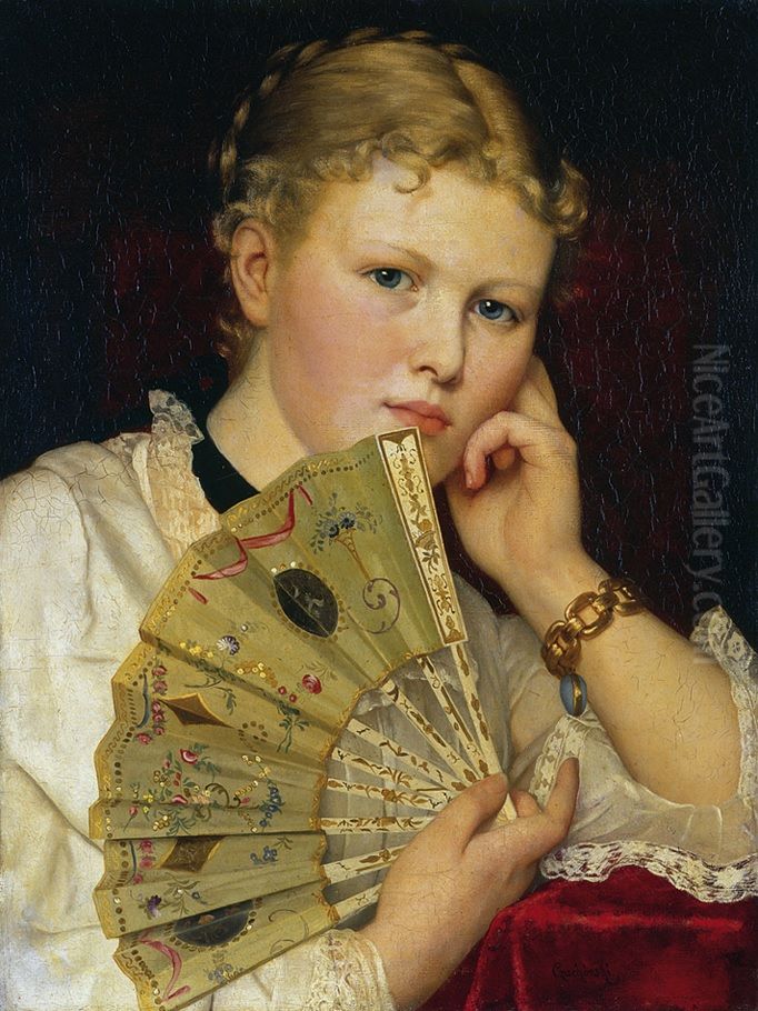 Dziewczyna z wachlarzem Oil Painting by Wladyslaw Czachorski