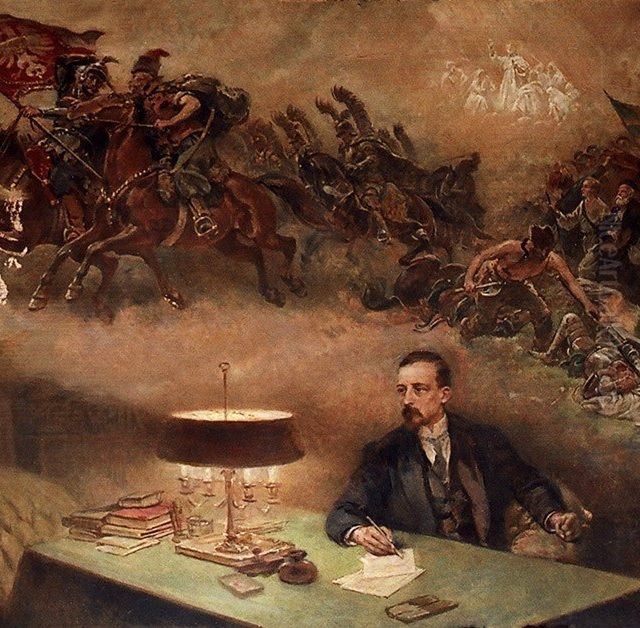 Henryk Sienkiewicz i jego wizje Oil Painting by Czeslaw Tanski