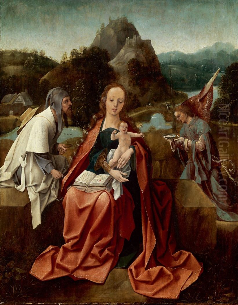 Madonna and Child with a pilgrim and an angel Oil Painting by Unidentified location