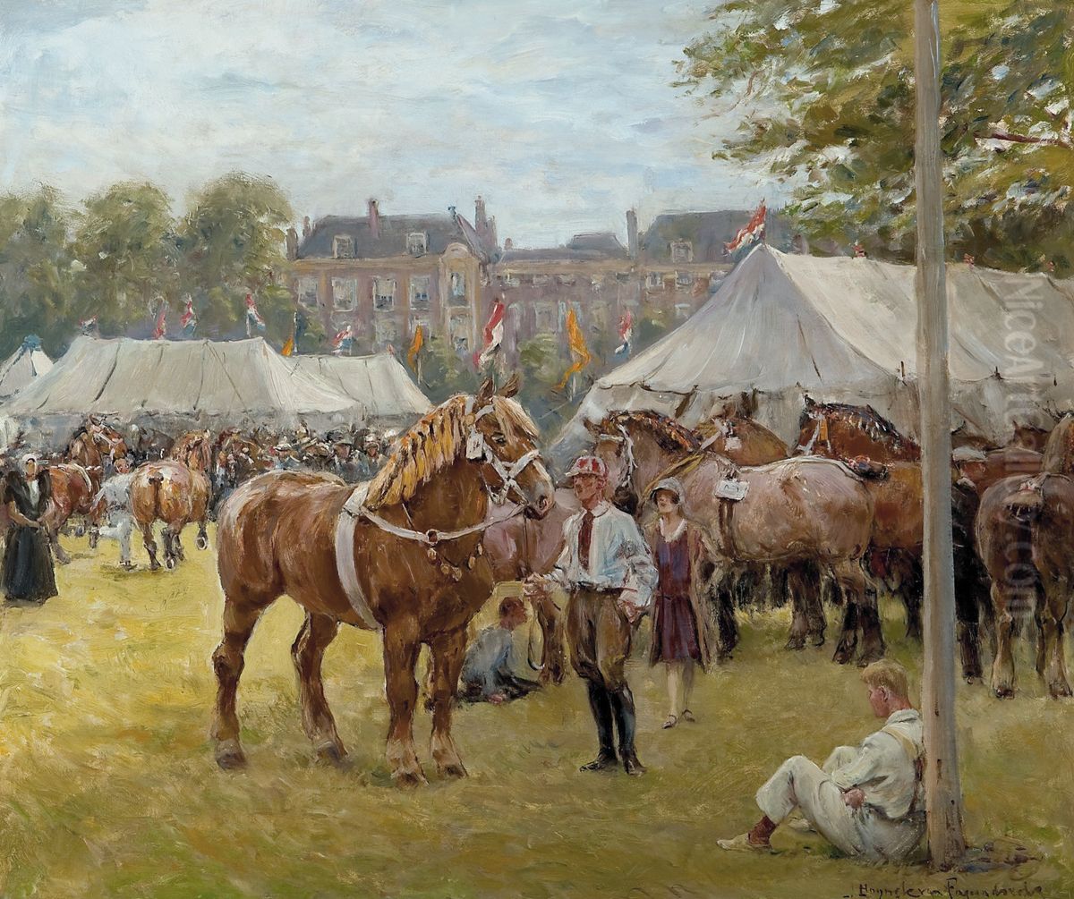 De nationale trekpaardententoonstelling op het Malieveld Oil Painting by Jan Hoynck Van Papendrecht