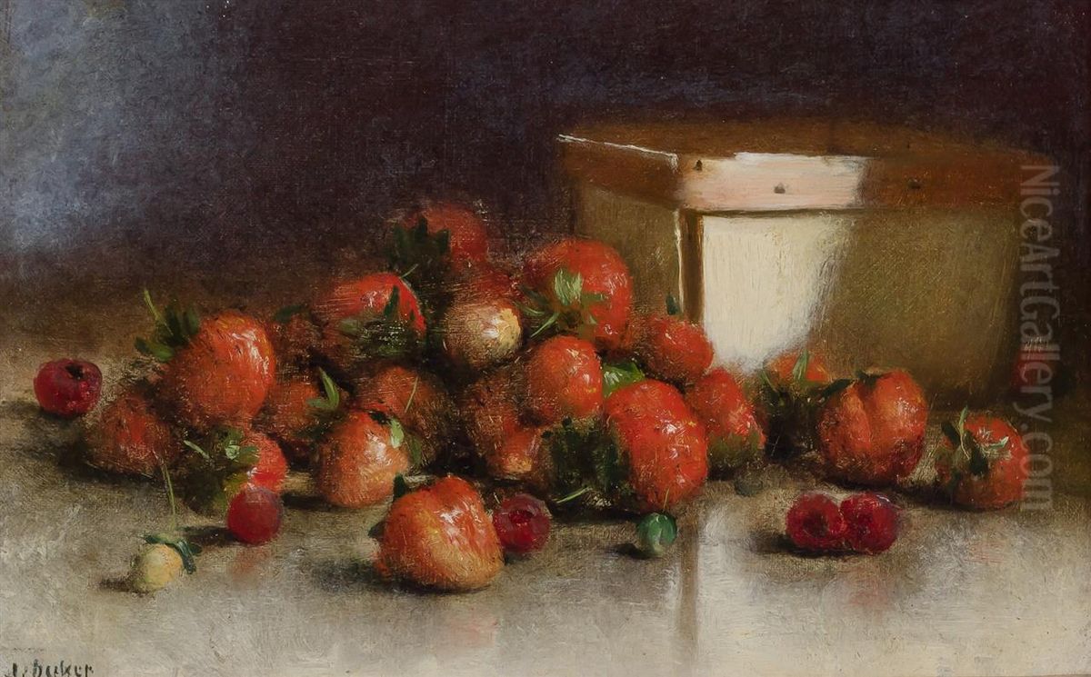 Still Life of Strawberries and Basket Oil Painting by Joseph Decker