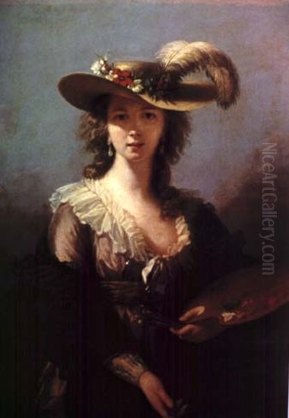 Self-portrait with palette Oil Painting by Elisabeth Louise Vigee Le Brun