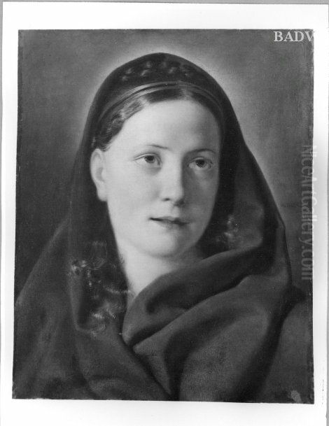 Madchenkopf mit blauem Kopftuch Oil Painting by Ferdinand Georg Waldmuller