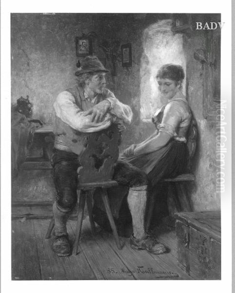 young couple in Bavarian costume Oil Painting by Hugo Kauffmann