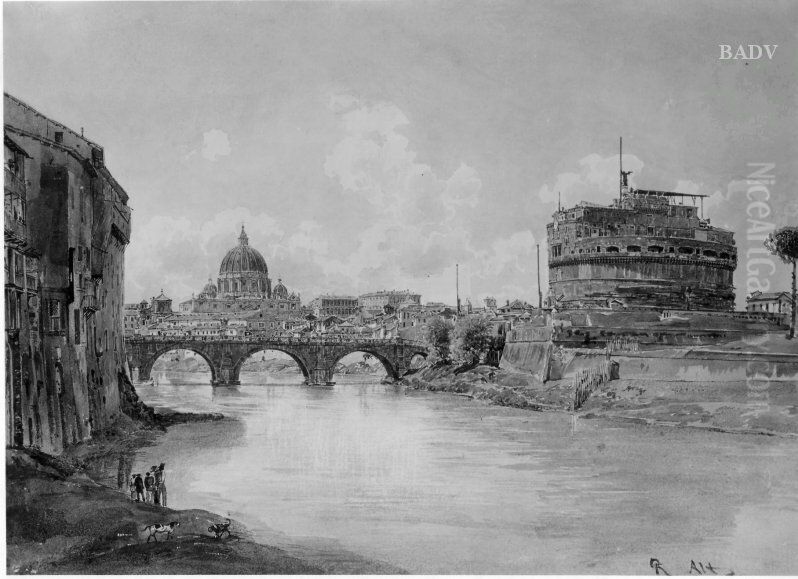 Rom mit Engelsburg und Peterskirche Oil Painting by Rudolf von Alt