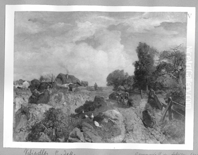 peasant house in rocky landscape Oil Painting by Emil Jakob Schindler