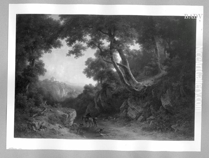 Waldlandschaft mit Schloss Oil Painting by Josef Schertel