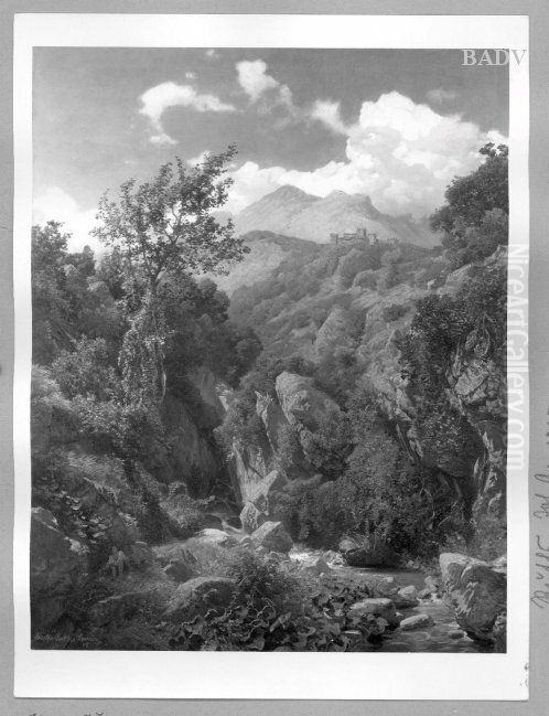 Mountain landscape with castle Oil Painting by Valentin Ruths