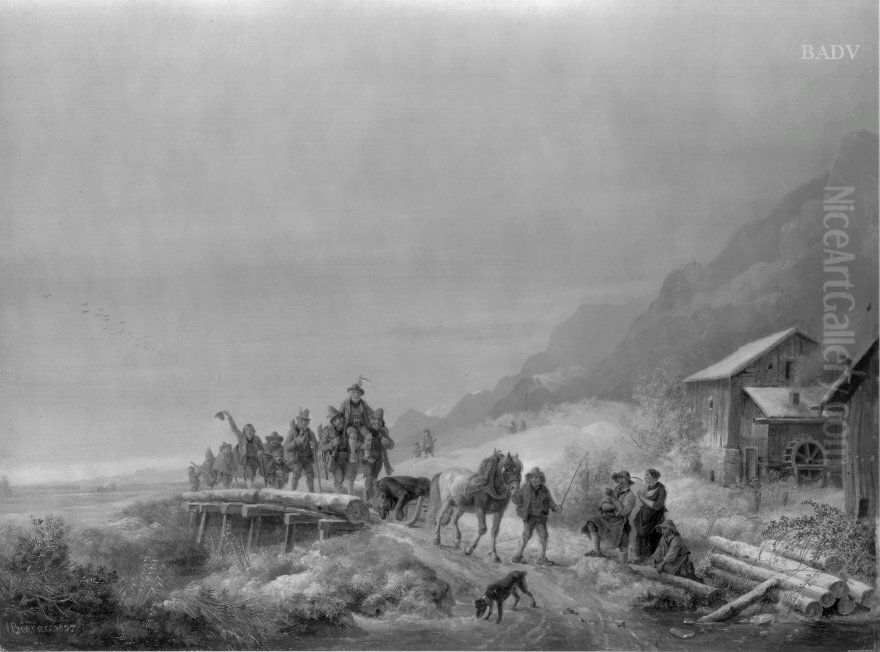 Heimkehr von der Barenjagd Oil Painting by Heinrich Burkel