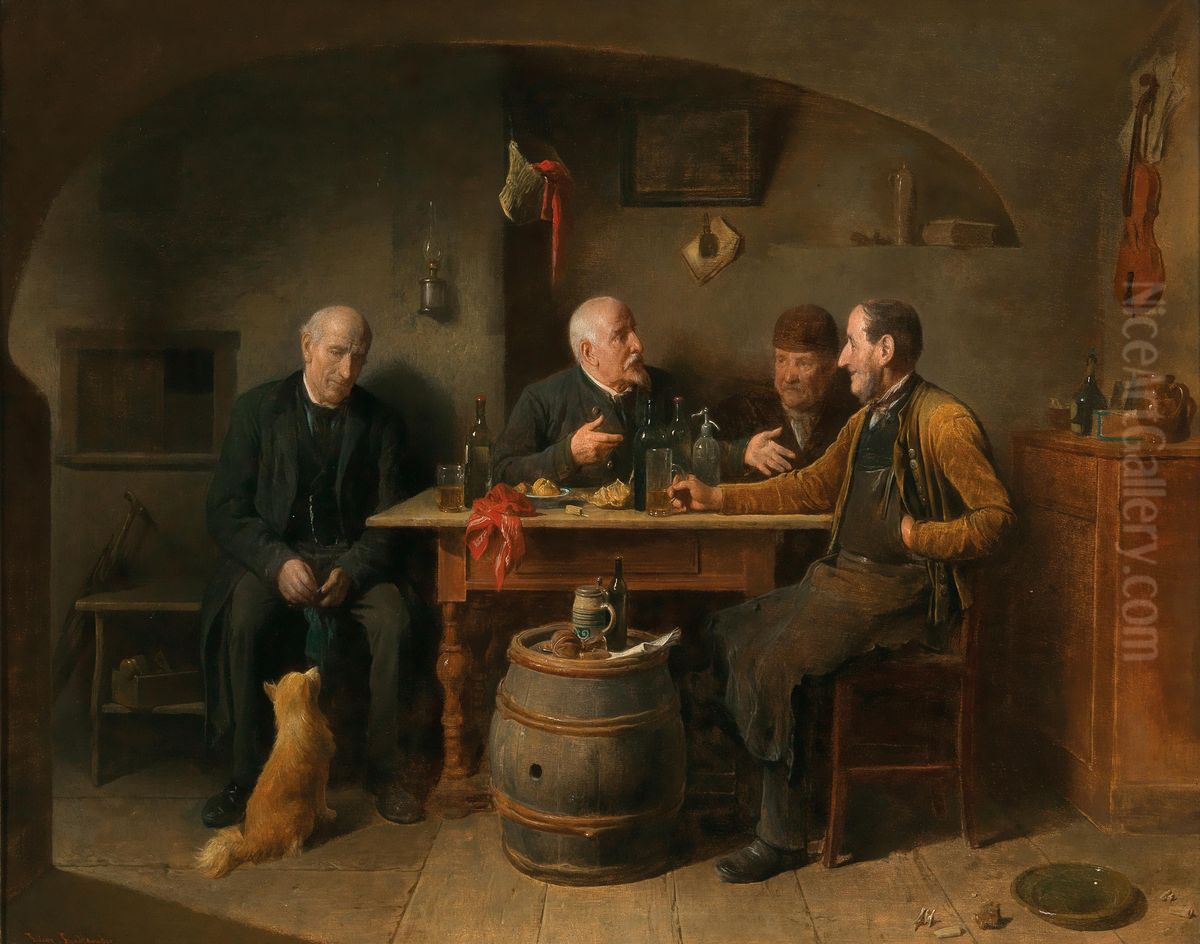 A Tavern Scene Oil Painting by Friedrich Friedlander