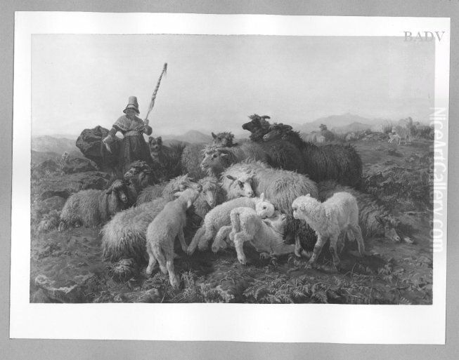 Schafherde mit Hirtin Oil Painting by August Friedrich Schenk