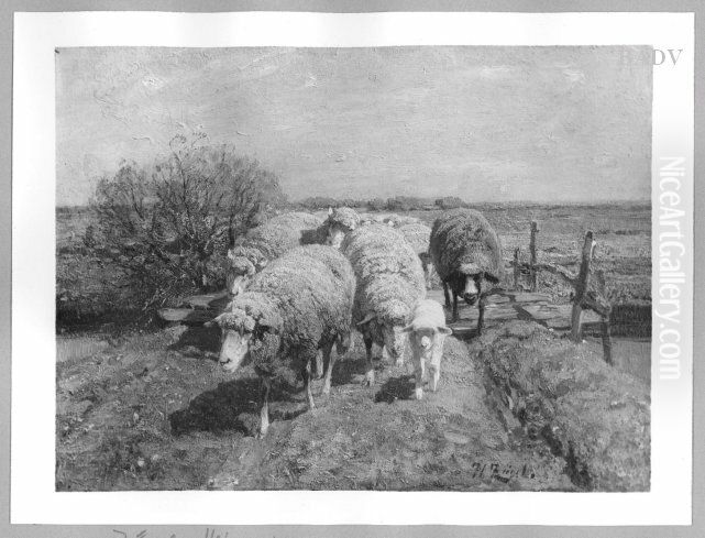 sheep Oil Painting by Heinrich Johann Von Zugel