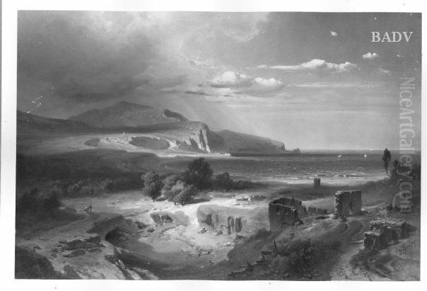 Southern sea-shore Oil Painting by Fritz Bamberger