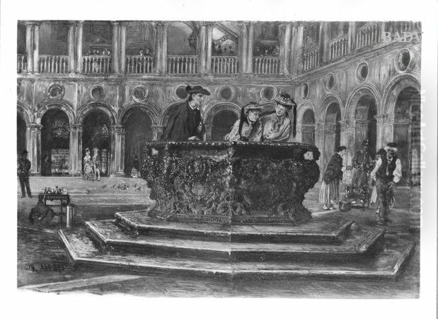 Brunnen im Dogenpalast Oil Painting by Rudolf von Alt