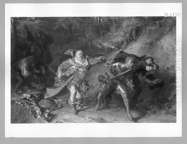Uberfall (Falstaff auf der Flucht) Oil Painting by Eduard Von Grutzner