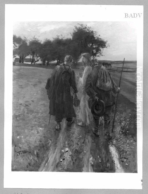 Christus mit den Jungern auf dem Wege nach Emmaus Oil Painting by Fritz von Uhde