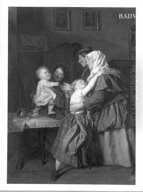 Besuch der Grosseltern Oil Painting by Ferdinand Georg Waldmuller