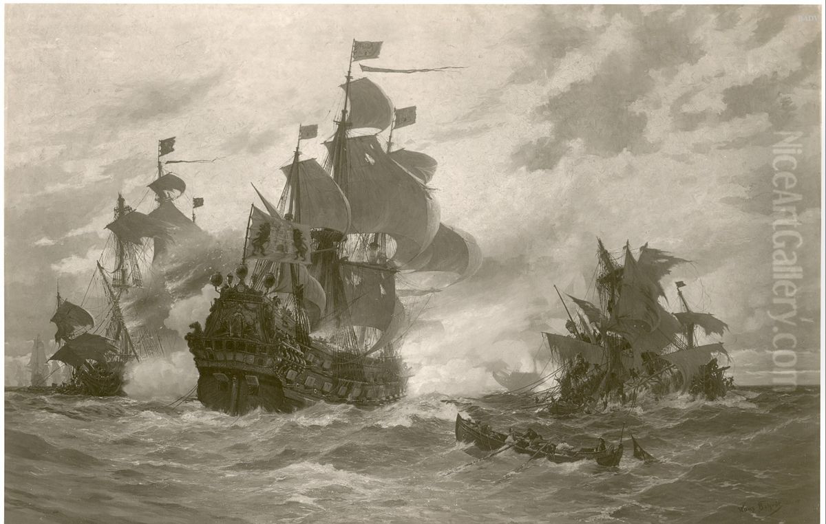 Hamburger Konvoischiff Kaiser Leopold im Kampf Oil Painting by Hans Bohrdt