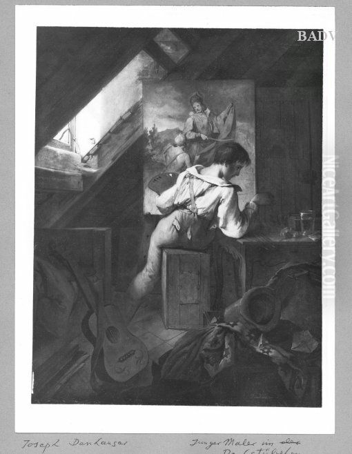 Poor (young) Painter in a Cottage Studio Oil Painting by Josef Franz Danhauser