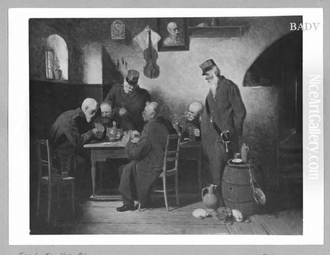 Soldiers playing card in an inn Oil Painting by Friedrich Friedlander