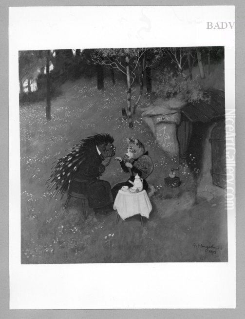 Fairy - tale with animals Oil Painting by Adolf Hengeler