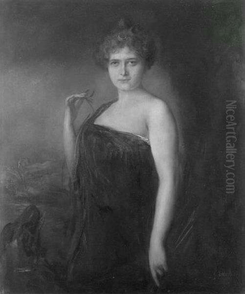 Damenportrat (als Diana) (Mrs. Berveridge) Oil Painting by Lenbach Franz Von