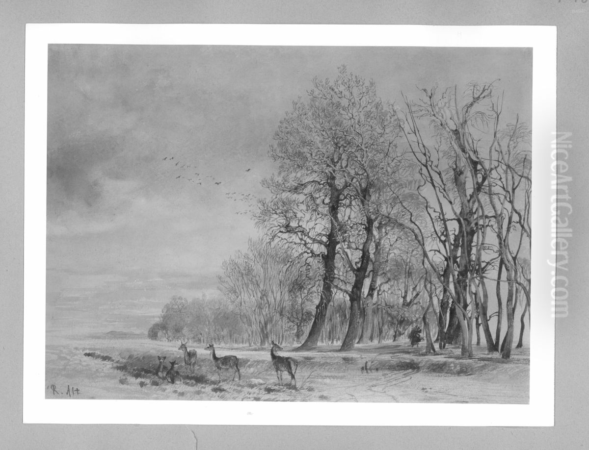 Winterlandschaft mit Rehen Oil Painting by Rudolf von Alt
