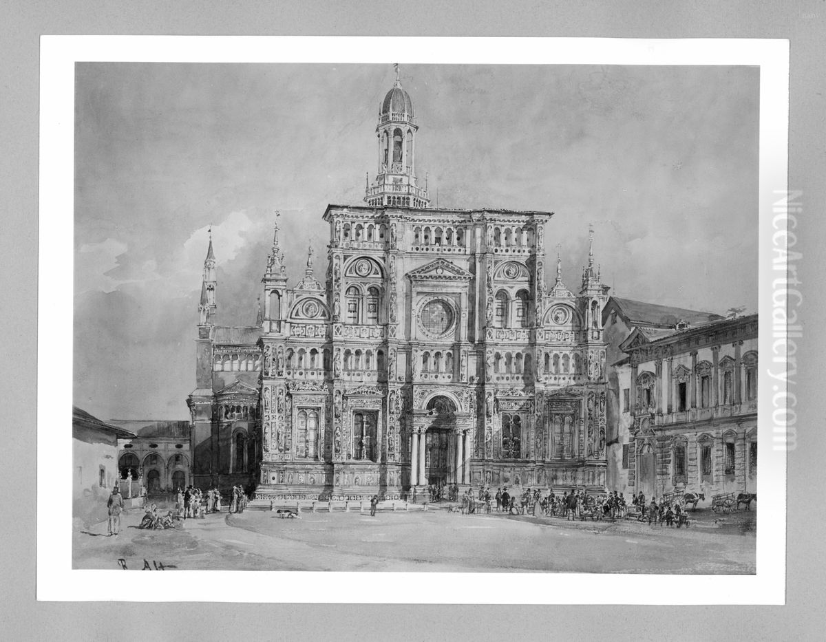 Romische Kirche (Ansicht der Certosa bei Pavia von Westen) Oil Painting by Rudolf von Alt