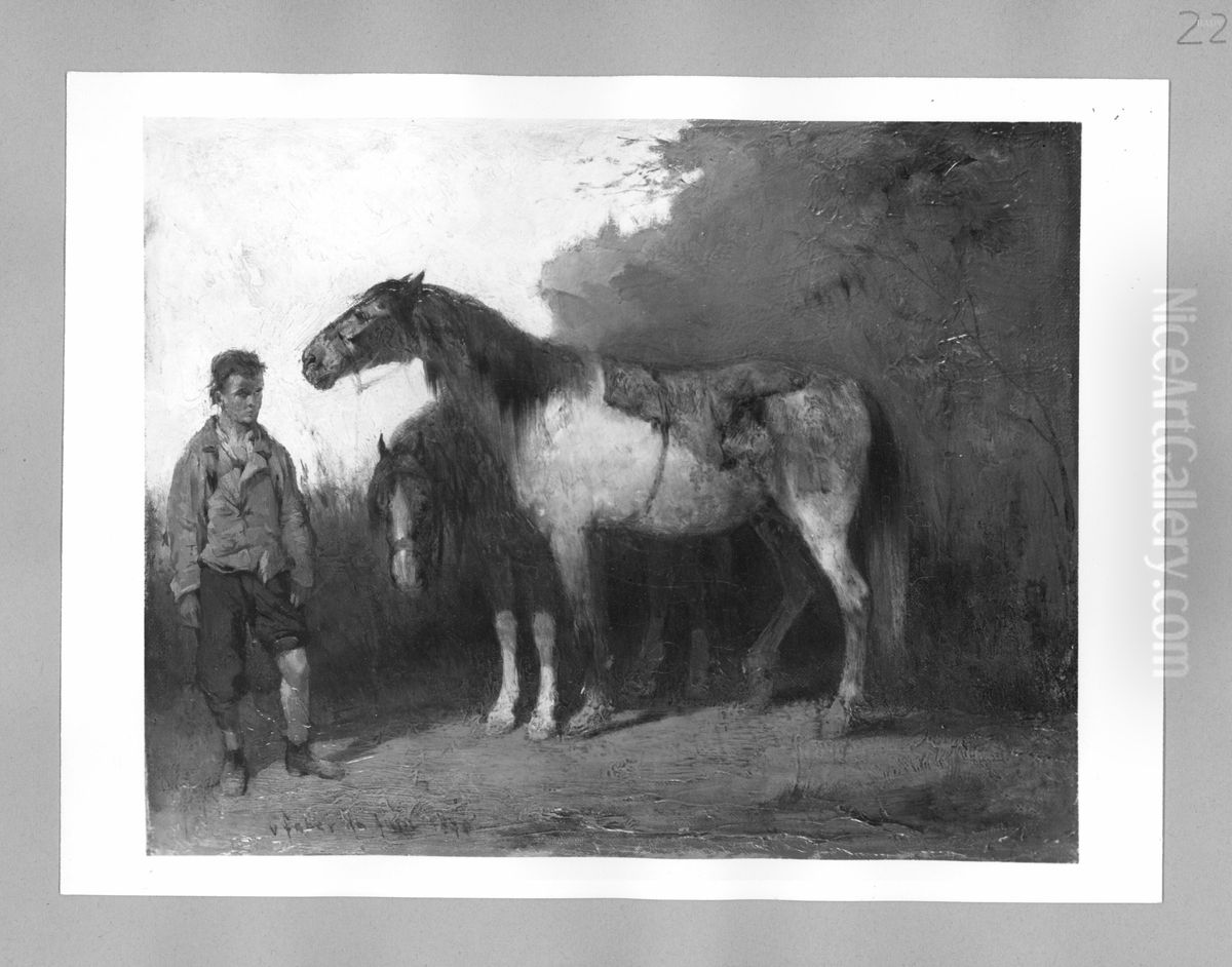 Zwei Pferde mit Burschen Oil Painting by Otto Von Faber Du Faur